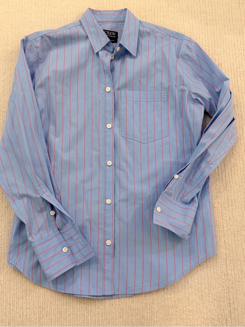 J. Crew Blue Button-Down Shirt with Pink Stripes